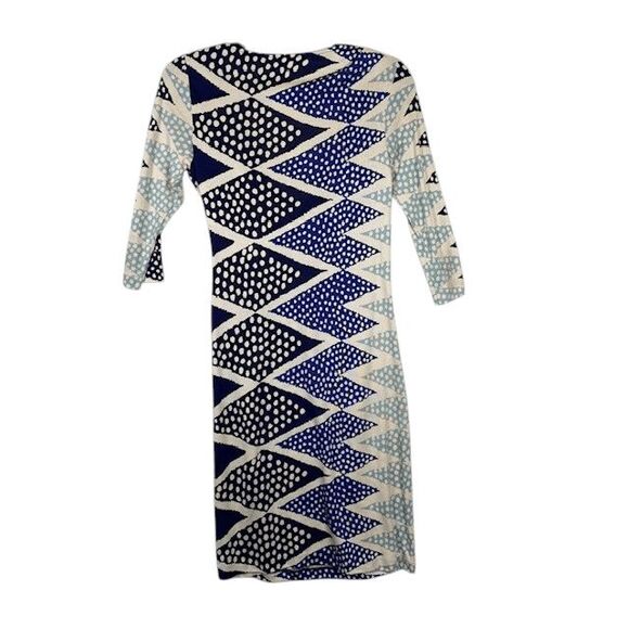 Diane Von Furstenberg Evrin Silk Jersey Pullover Dress Blue White Print Size 6 - Picture 4 of 10